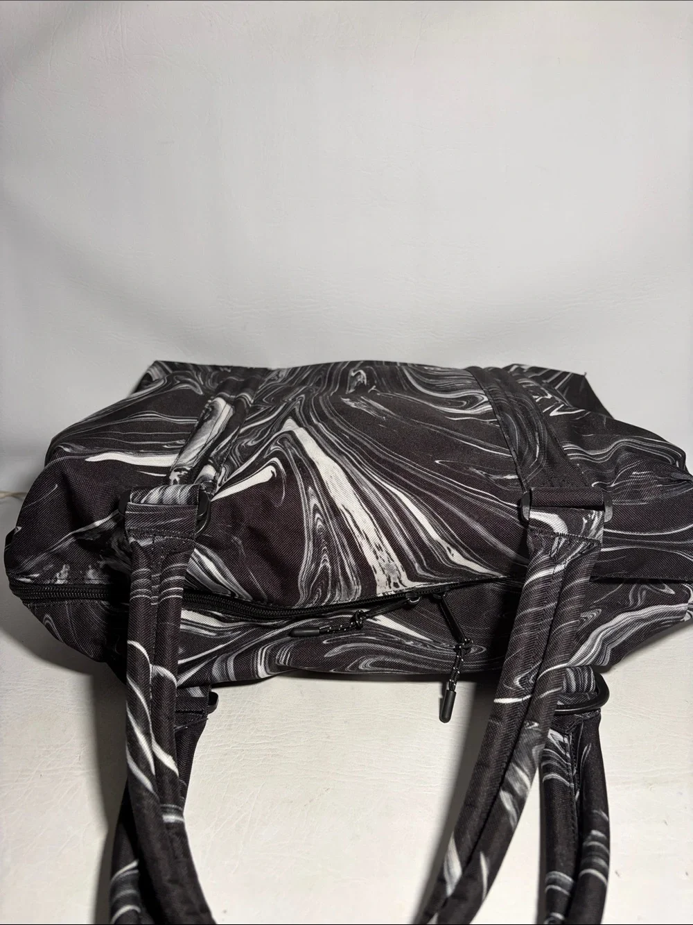 Herschel Supply Co. Black and White Marble Swirl Print Diaper Bag Double Handles